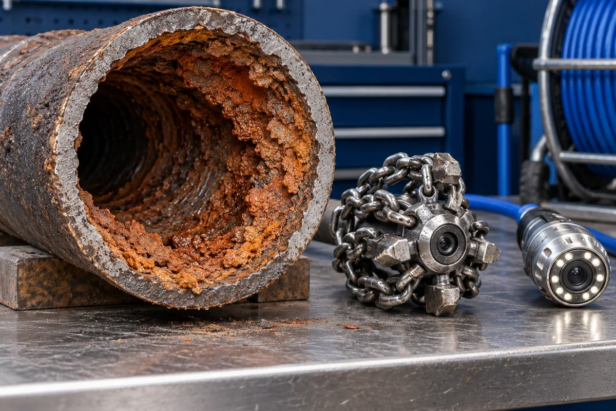 Illustration explaining Cast iron pipe descaling
