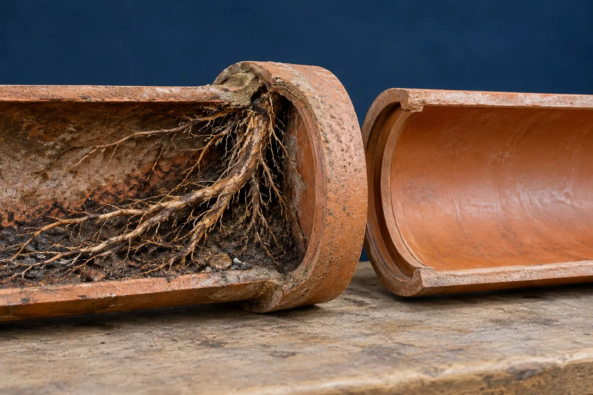 Illustration explaining Sewer root removal